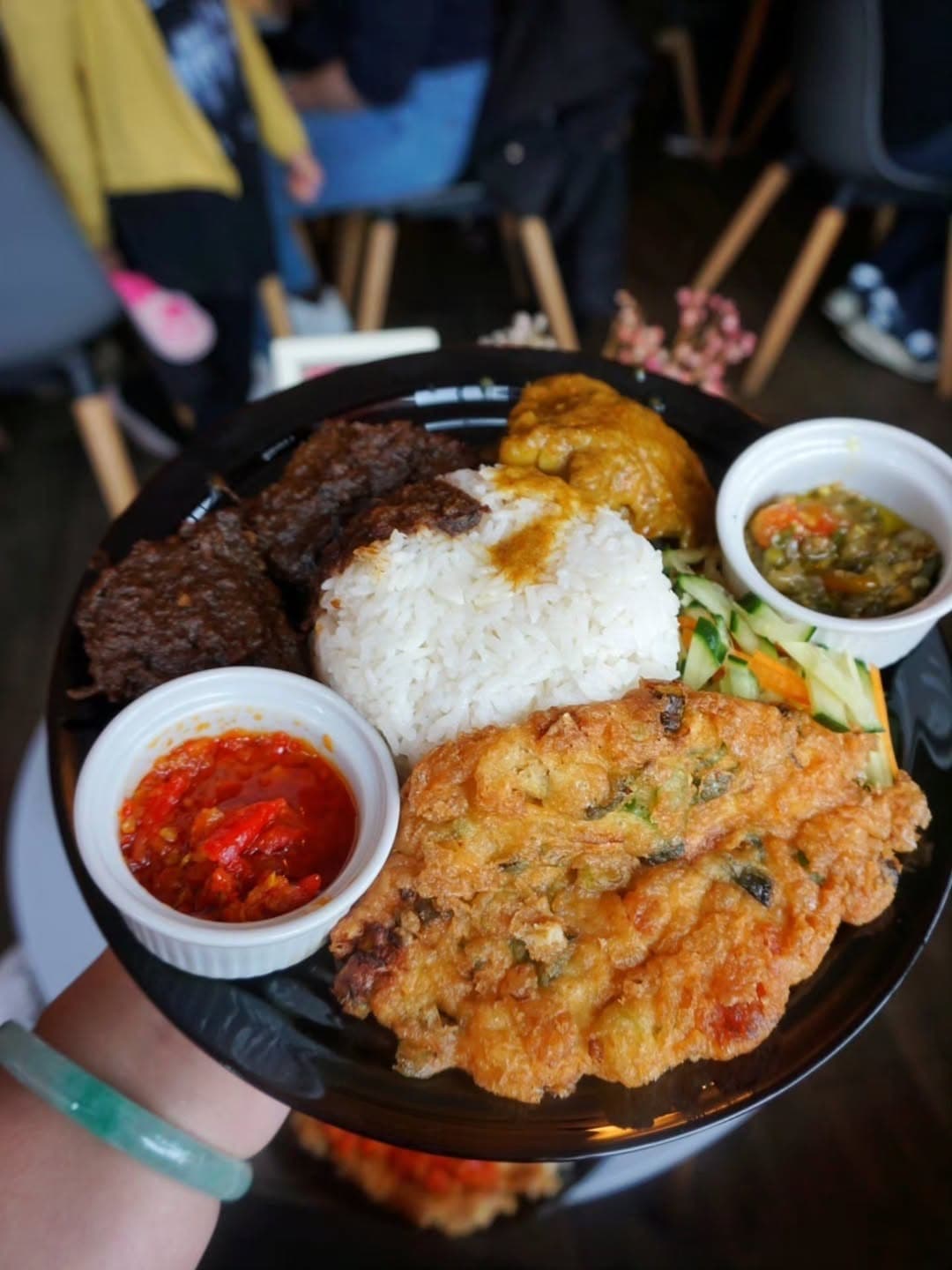 Rendang beef with rice at Indonesian Cafe